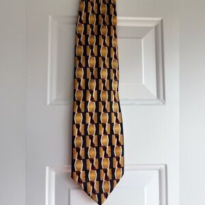 John Hill Executive Collection Silk Tie Geometric Vintage 90s Navy Yellow Red